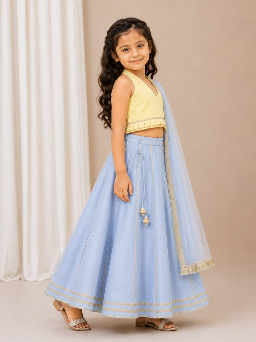 ICE BLUE AND YELLOW GOTA LEHENGASET