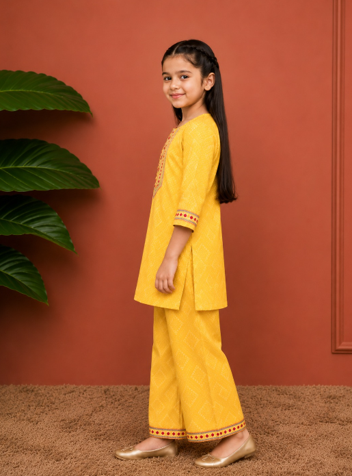 Haldi bandhej kurti co-ordset.