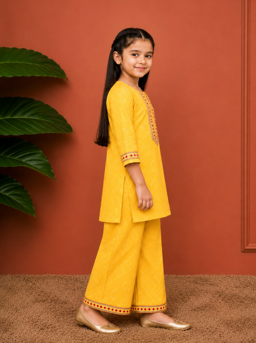 Haldi bandhej kurti co-ordset.