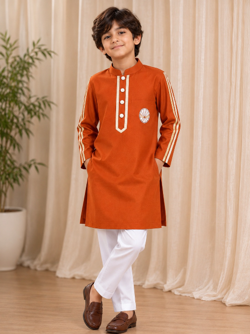 BURNT ORANGE SPIDERMAN KURTA