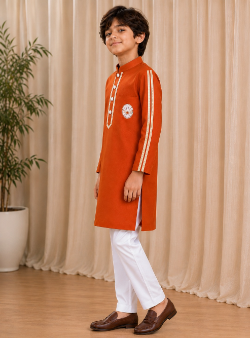 BURNT ORANGE SPIDERMAN KURTA