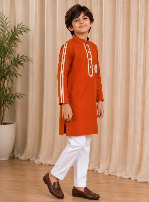 BURNT ORANGE SPIDERMAN KURTA