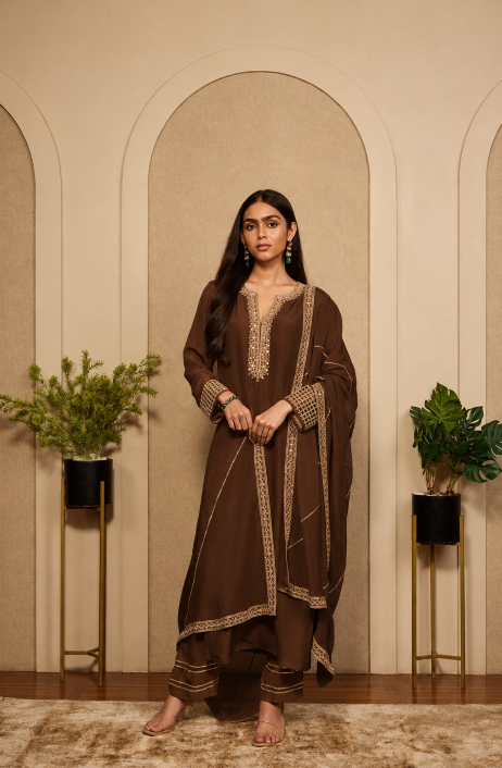 CHOCOLATE BROWN MONOTONE KURTASET.