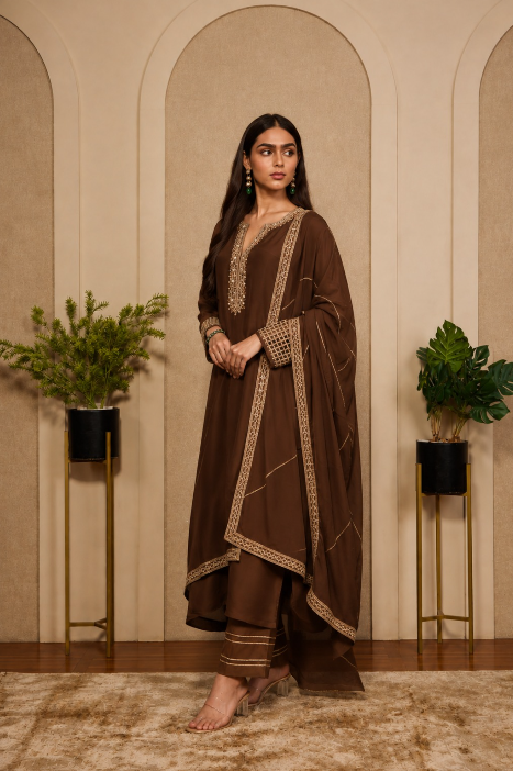 CHOCOLATE BROWN MONOTONE KURTASET.