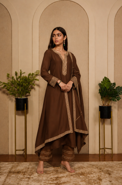 CHOCOLATE BROWN MONOTONE KURTASET.
