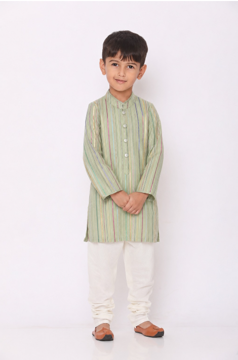 Sage green Multistriped Kurta Set