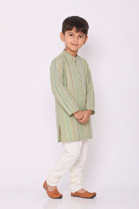 Sage green Multistriped Kurta Set