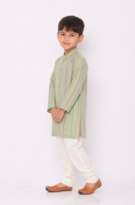 Sage green Multistriped Kurta Set
