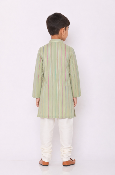 Sage green Multistriped Kurta Set