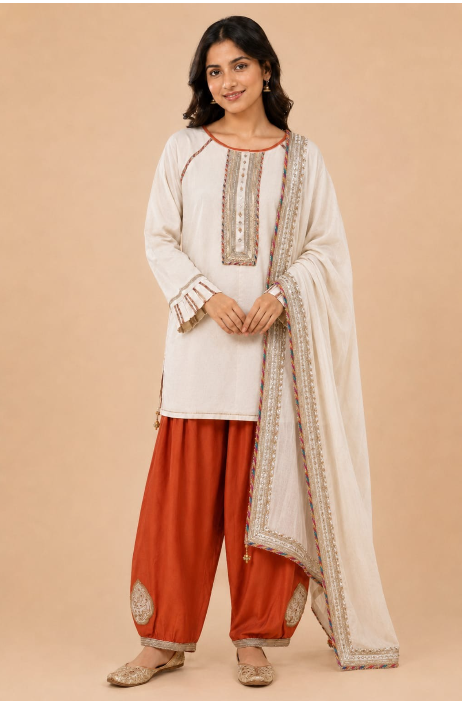 IVORY COLOURBLOCK ANGO KURTASET