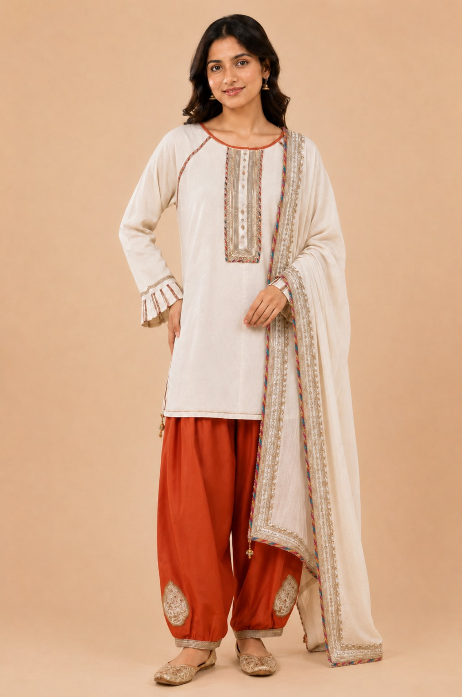 IVORY COLOURBLOCK ANGO KURTASET