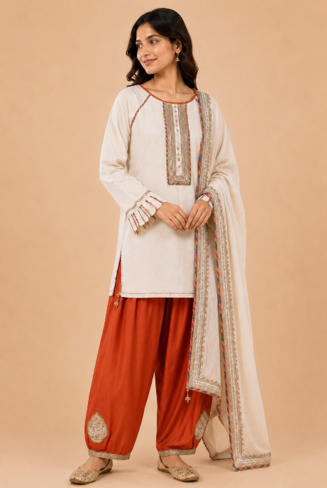IVORY COLOURBLOCK ANGO KURTASET