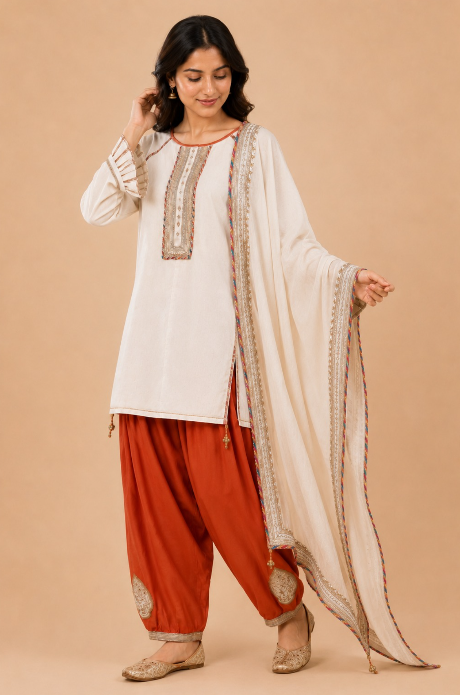 IVORY COLOURBLOCK ANGO KURTASET