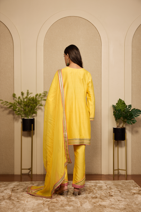 YELLOW MULTICOLOUR ANGO KURTASET.