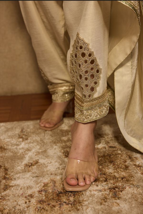 GOLD EMBROIDERED KURTASET WITH EMBROIDERED DUPATTA.