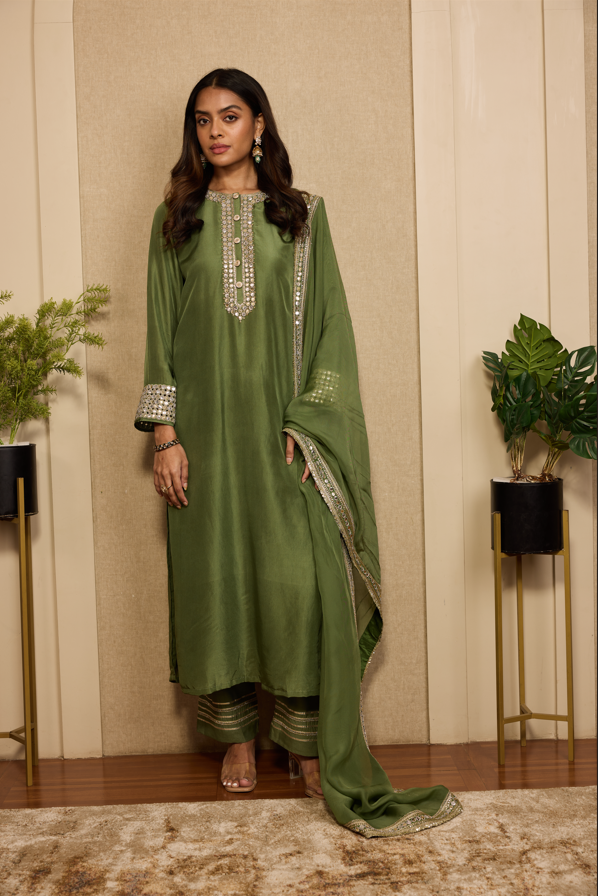 GREEN EMBROIDERED KURTASET WITH DUPATTA
