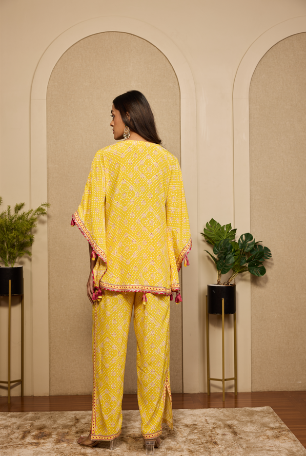 HALDI BANDHEJ KAFTAN CO-ORDSET.