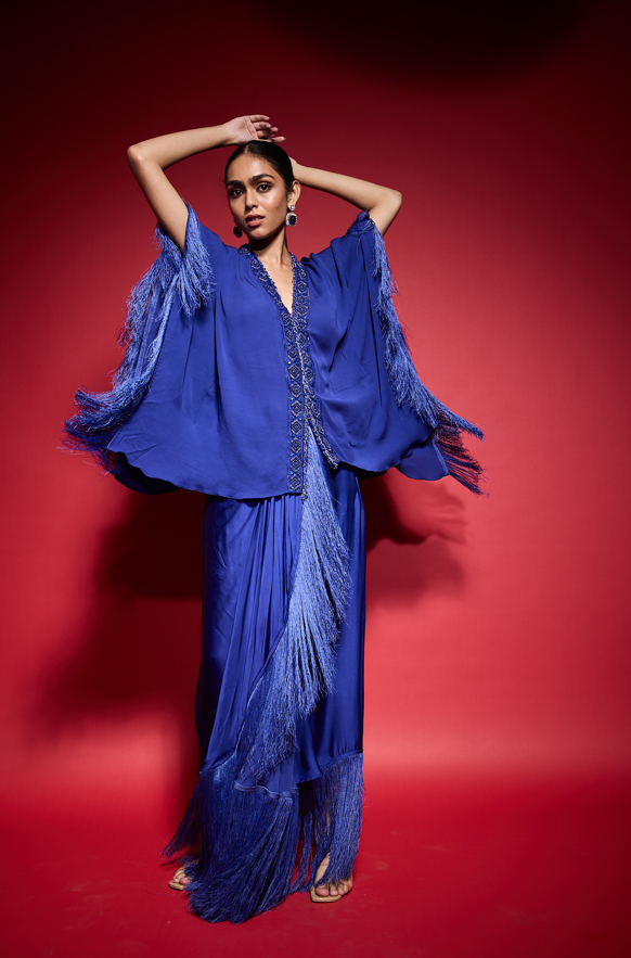 BLUE FRINGE EMBROIDERED KAFATNSET.