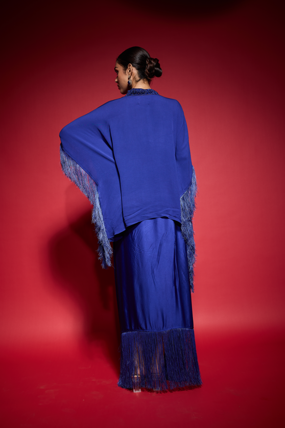 BLUE FRINGE EMBROIDERED KAFATNSET.