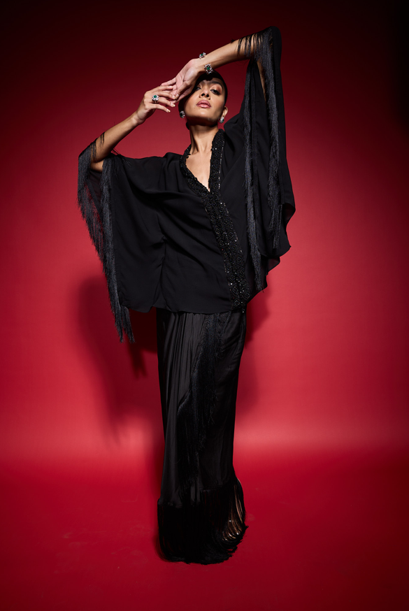 BLACK FRINGE EMBROIDERED KAFATNSET.