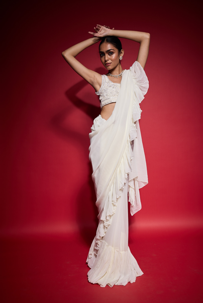 White Ruffle Saree