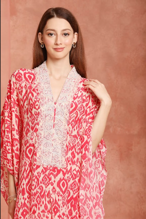 Pink Ikkat Kaftan Set