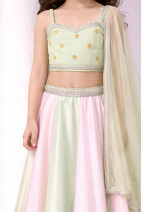 Pista & pink colourblock lehengaset