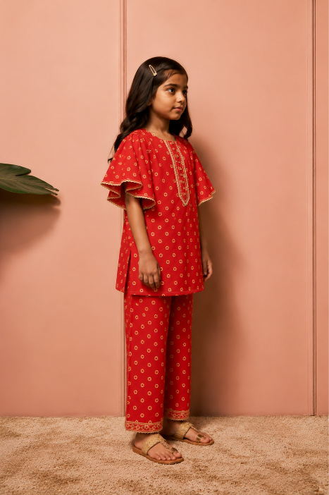 Red mela flutter co-ordset