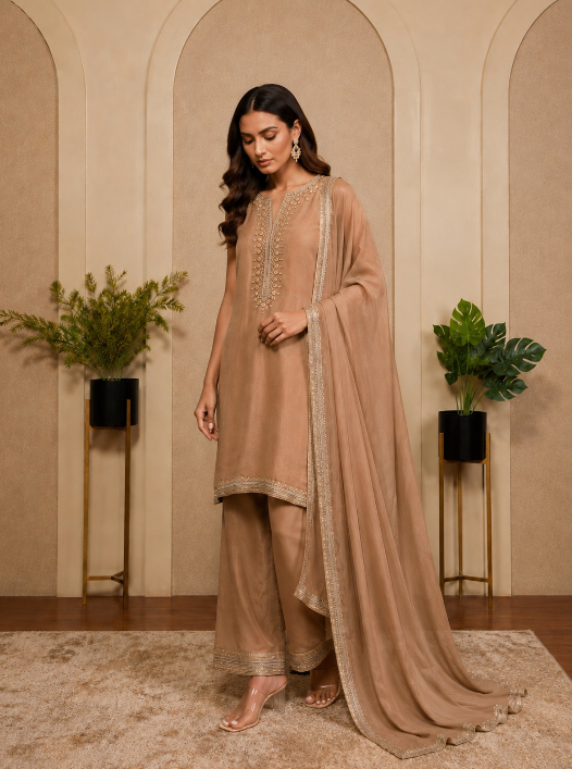 COPPER TISSUE EMBROIDERED KURTASET