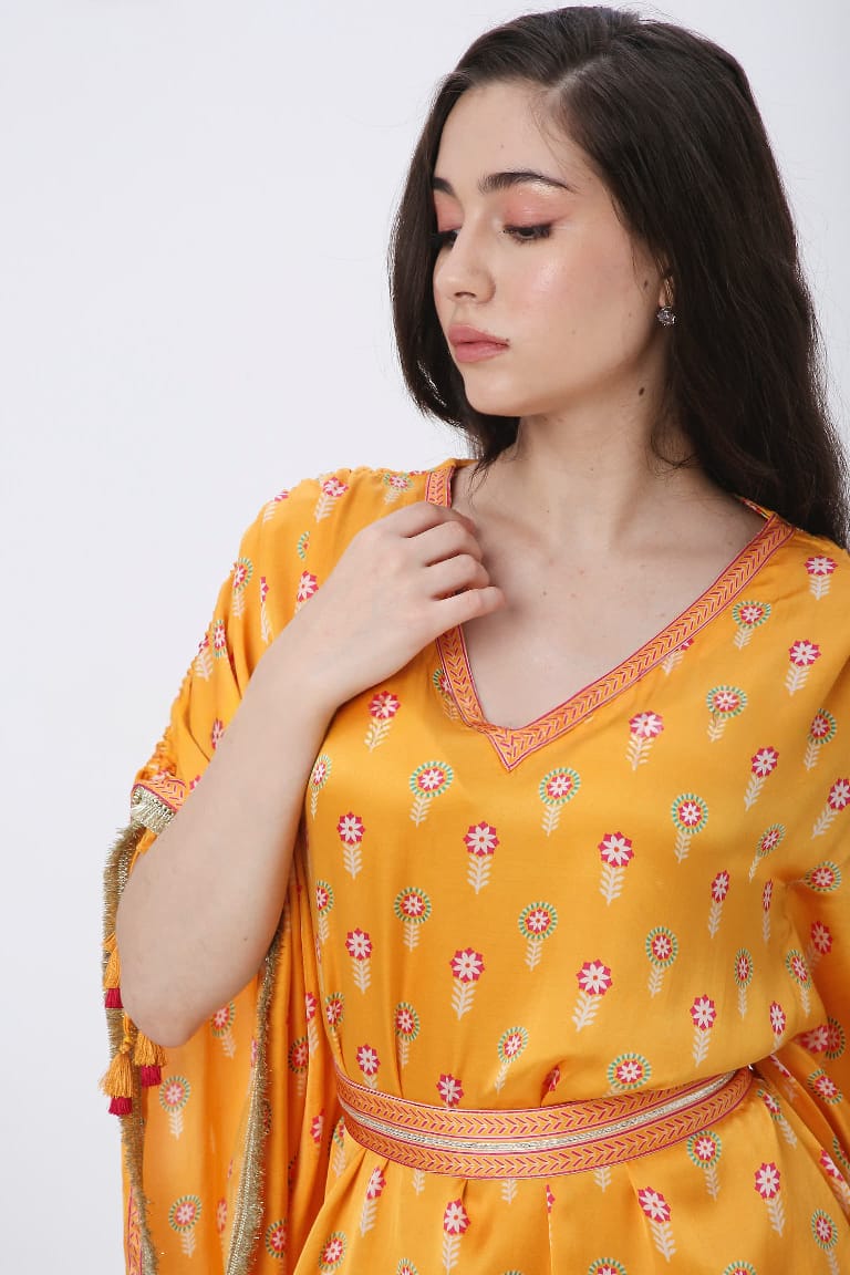 SAFFRON MELA LONG KAFTAN WITH BELT.