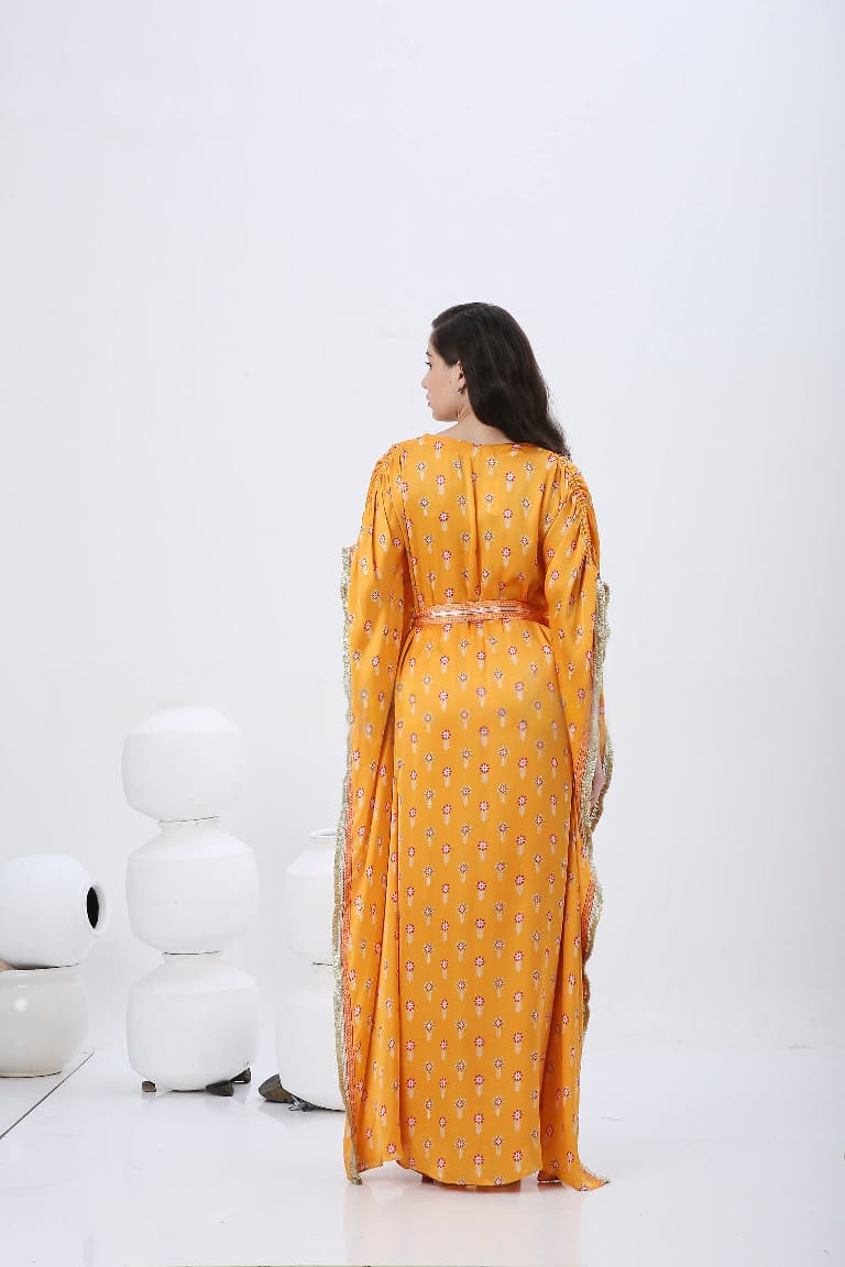 SAFFRON MELA LONG KAFTAN WITH BELT.