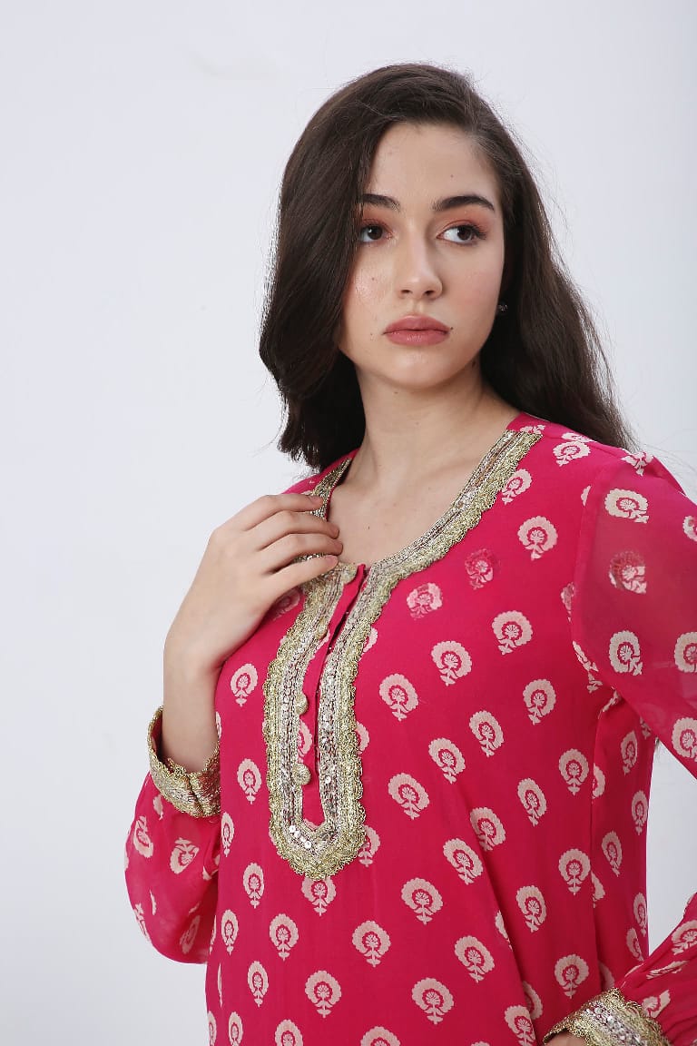 Pink barfi embroidered co-ordsets.