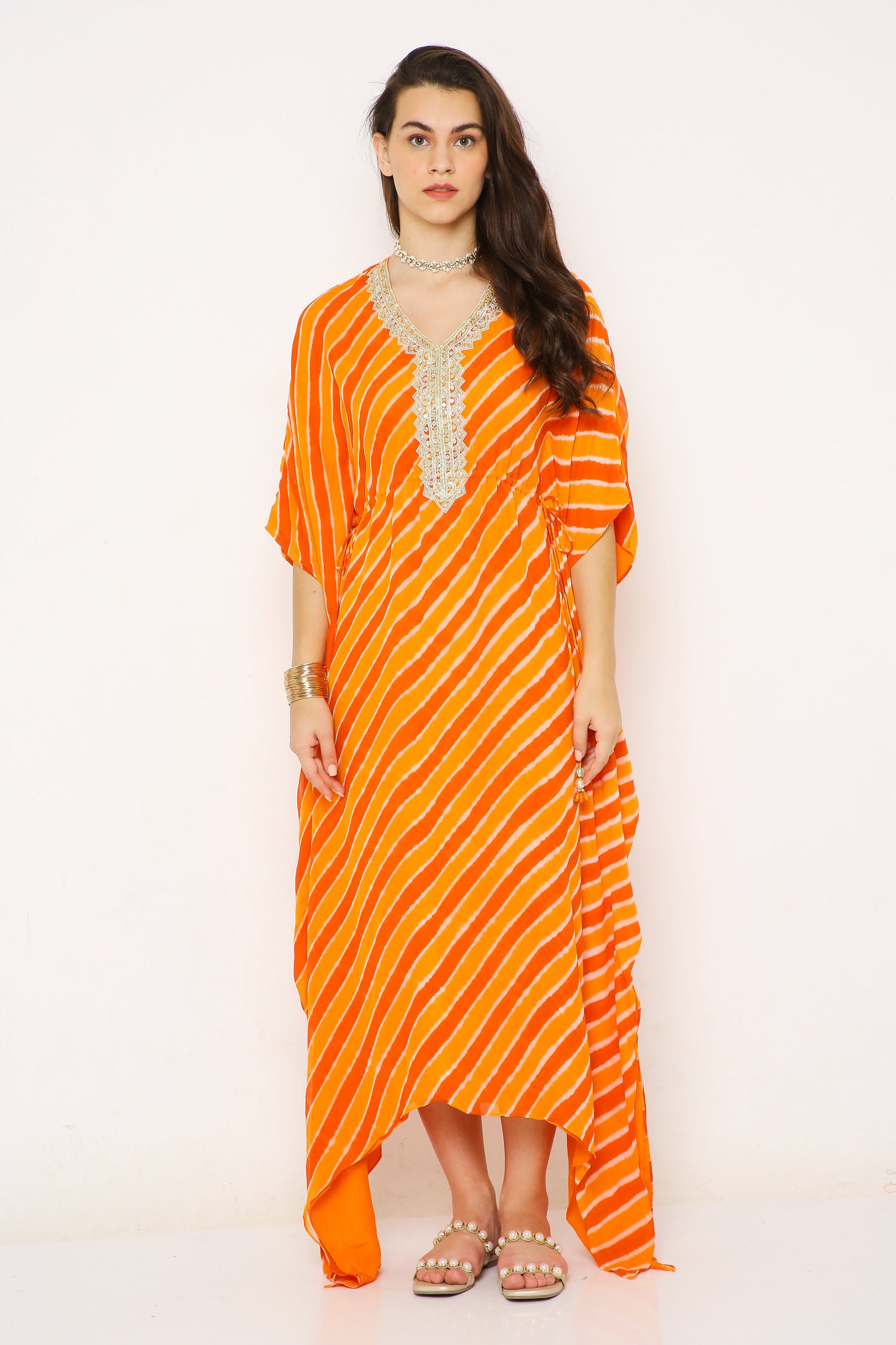 Saffron leheriya kaftan