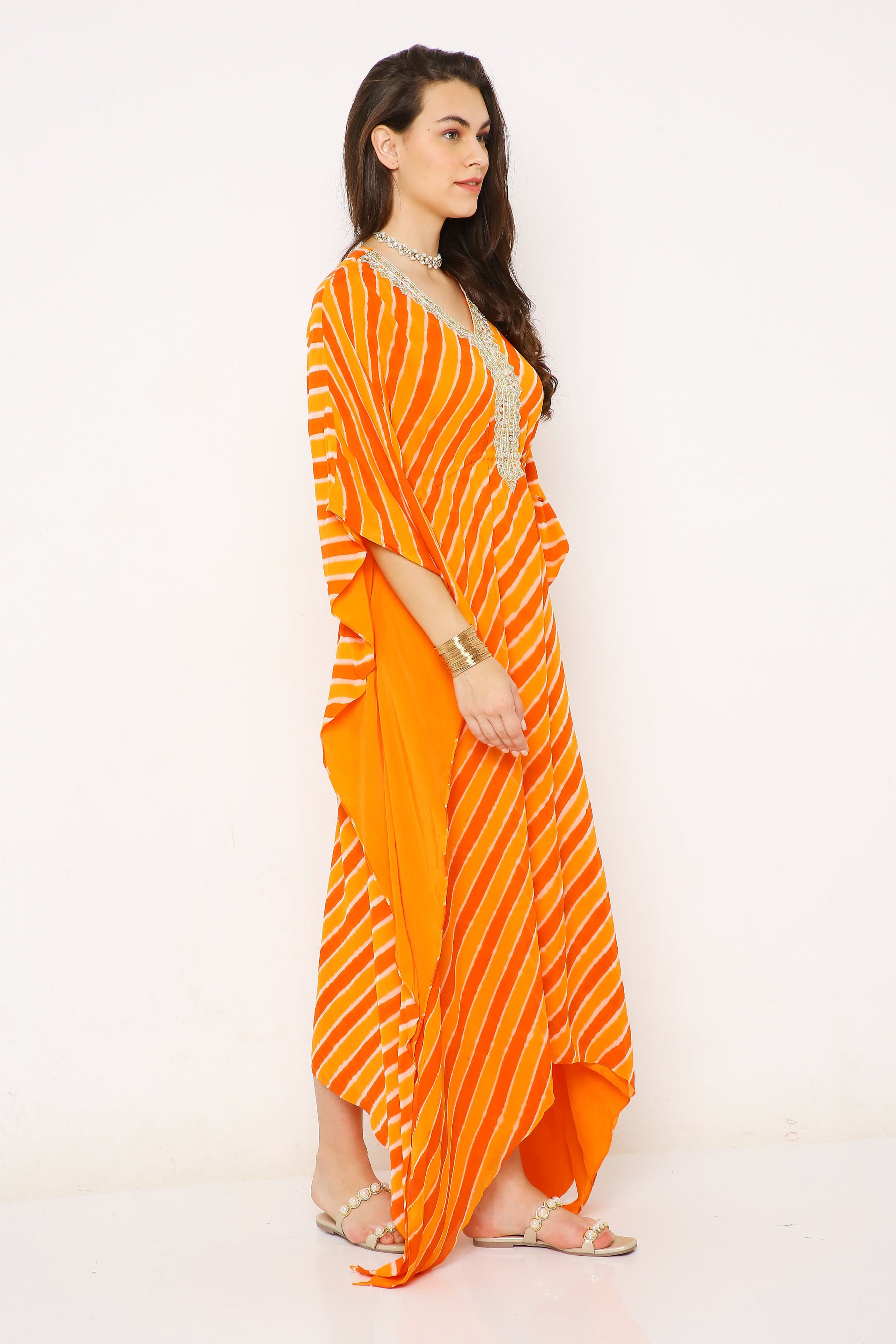 Saffron leheriya kaftan