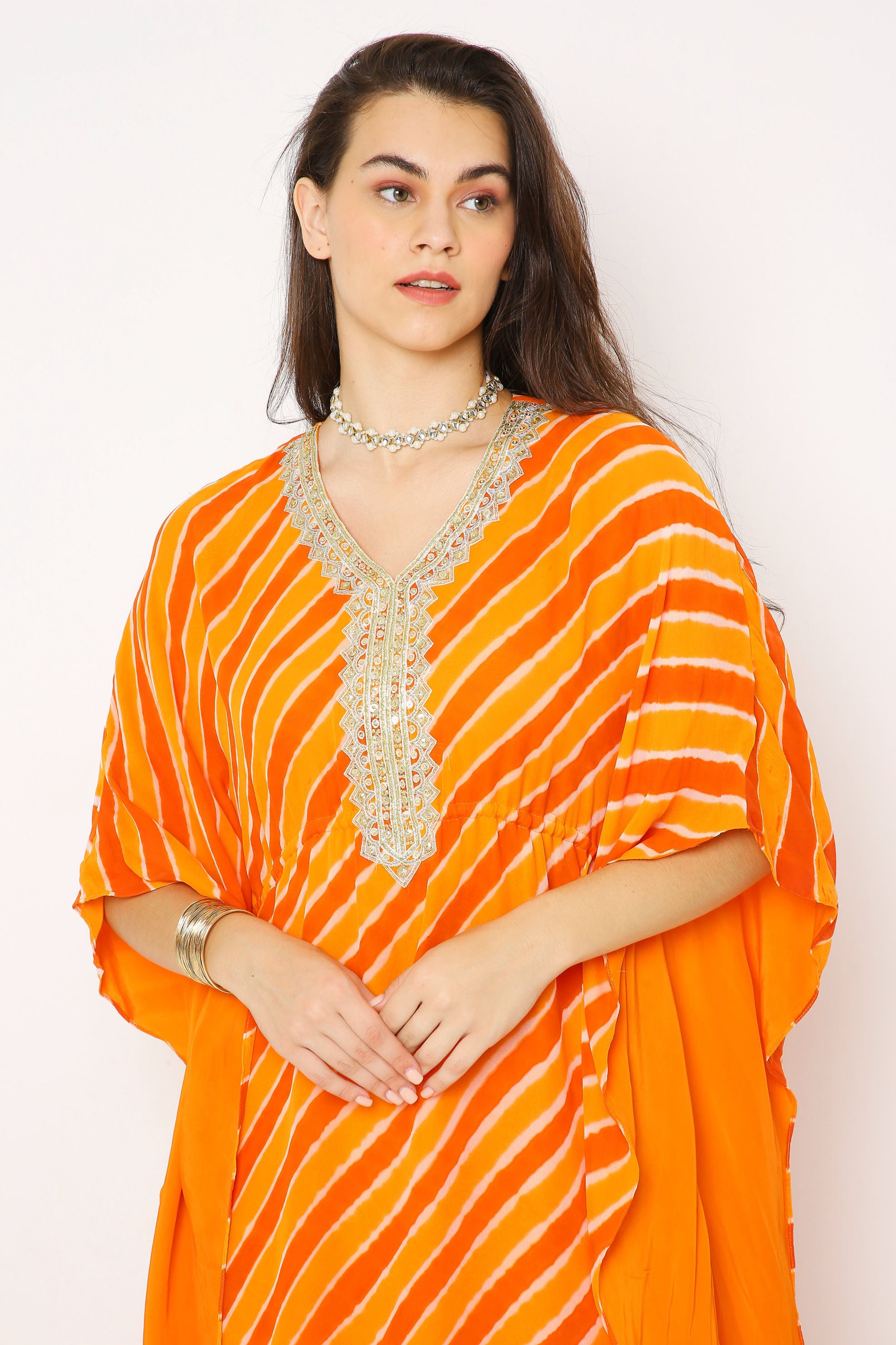 Saffron leheriya kaftan