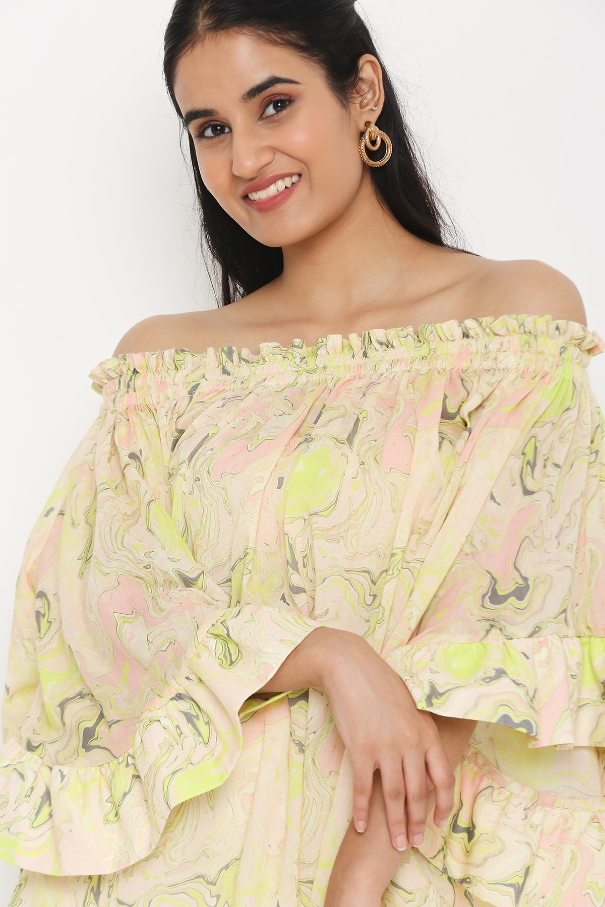 Lime Swirl Off-Shoulder Top