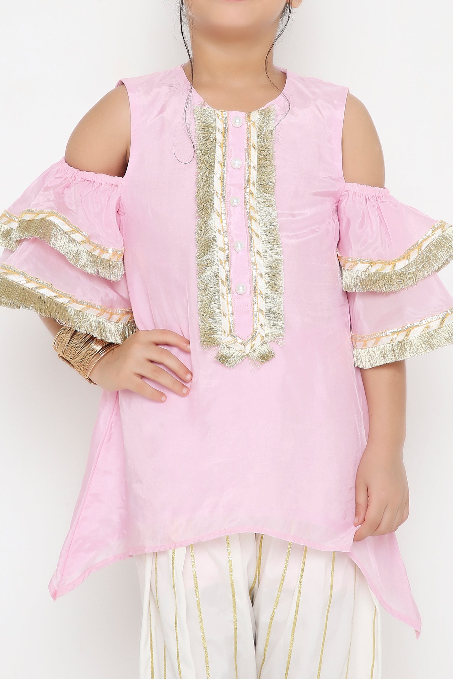 Baby pink cold shoulder kurtaset