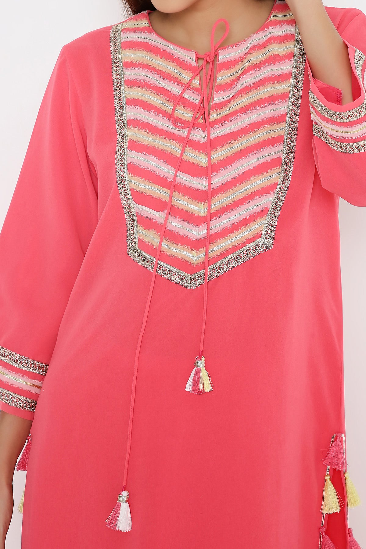 Pink straight kurtaset.