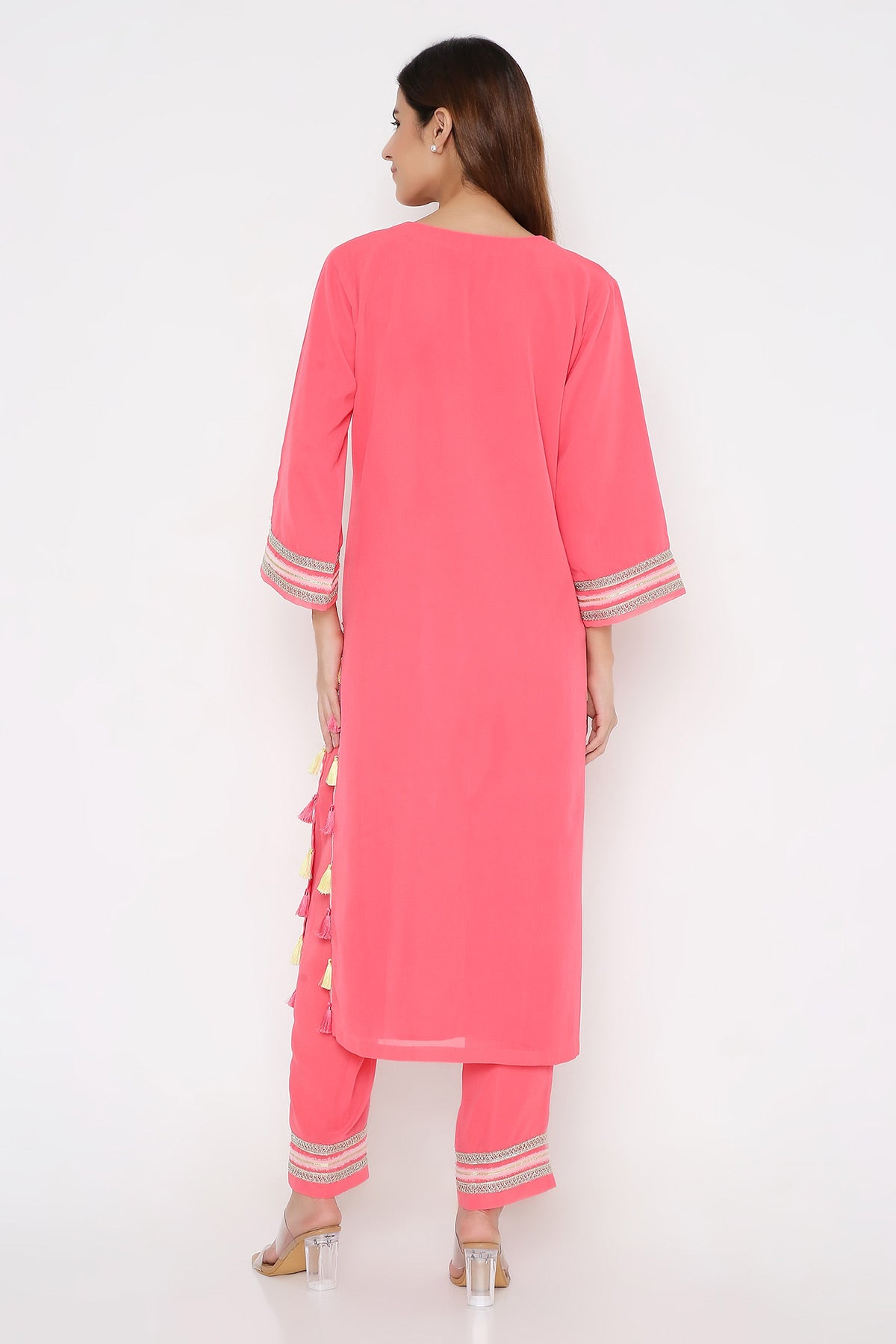 Pink straight kurtaset.