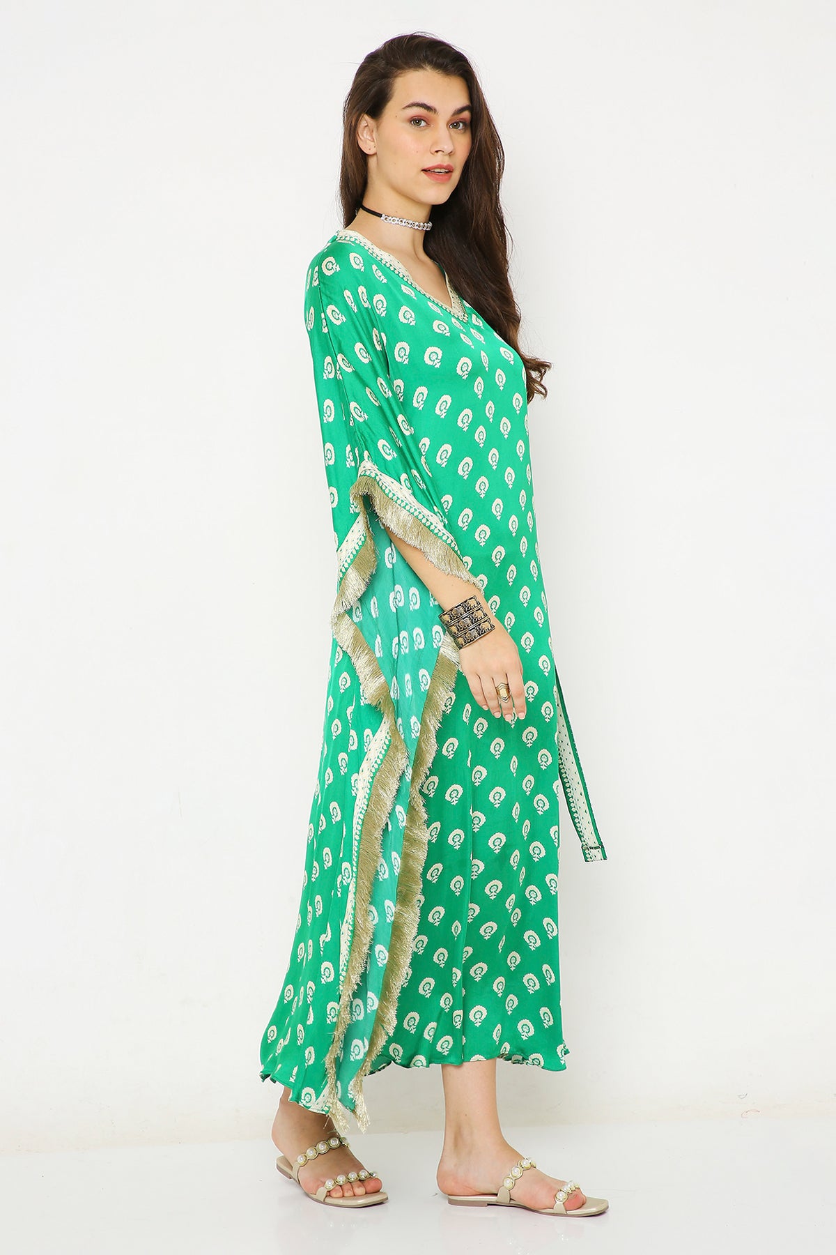 Green Barfi Print Kaftan.