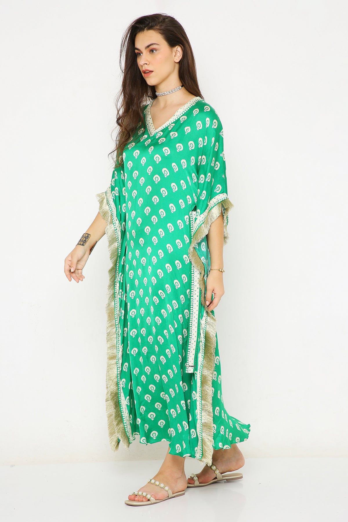 Green Barfi Print Kaftan.