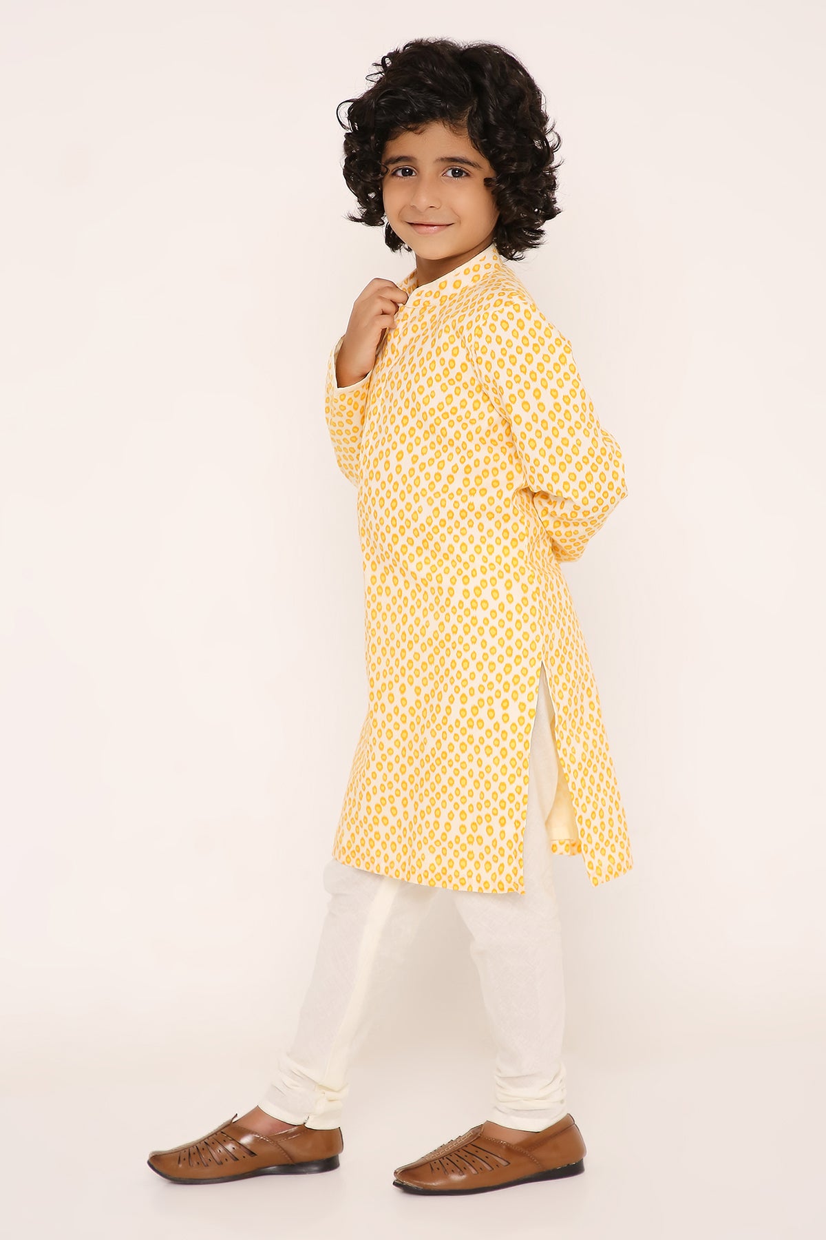 Saffron Polka Kurta Set