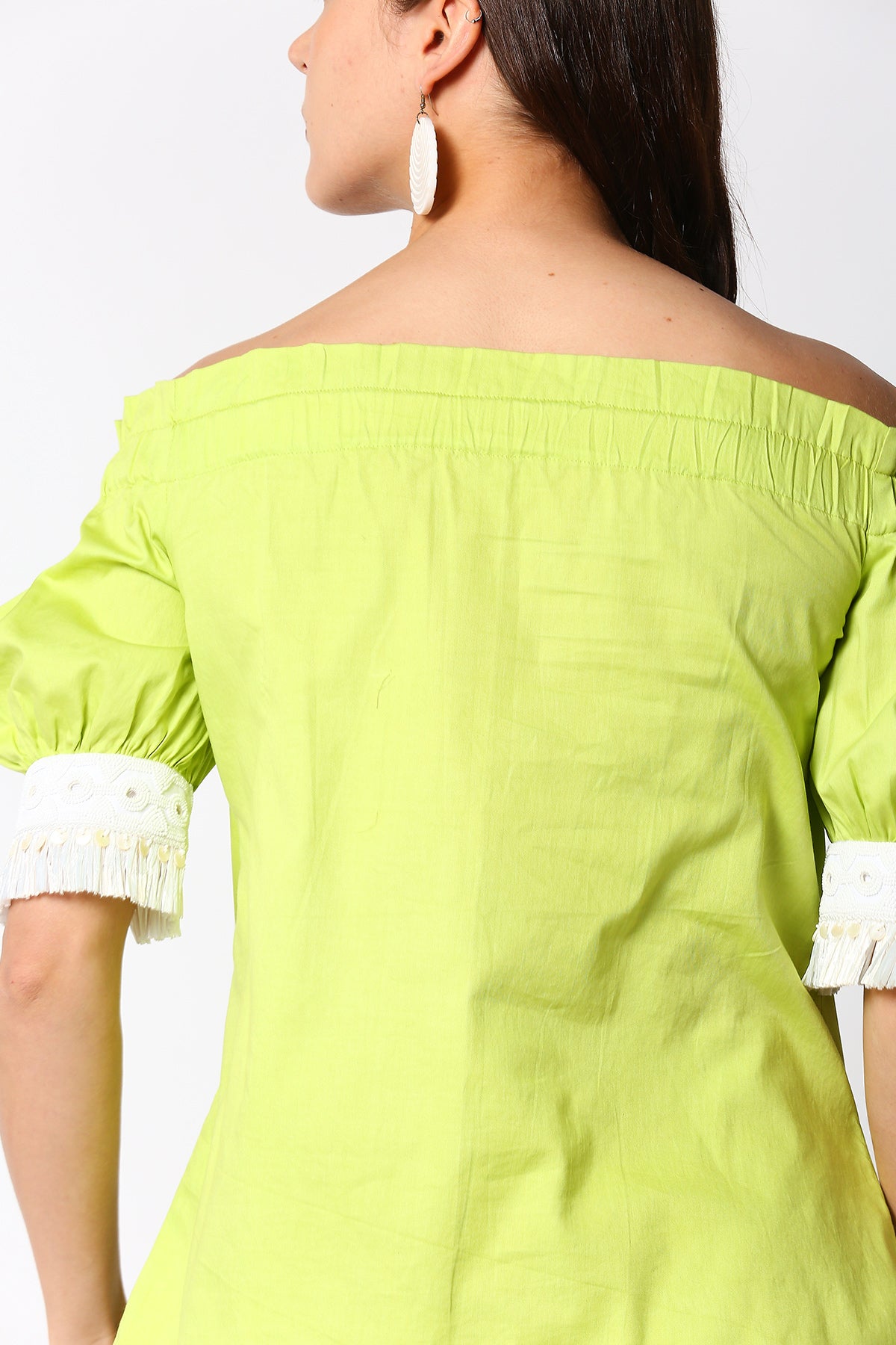 Lime green off shoulder top