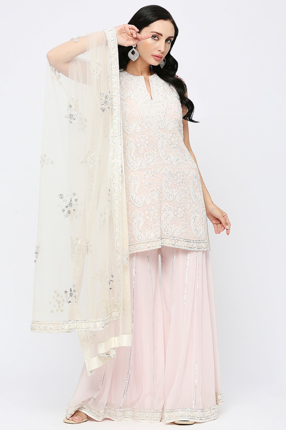 Sheer Pink Lucknowi Kurta Set