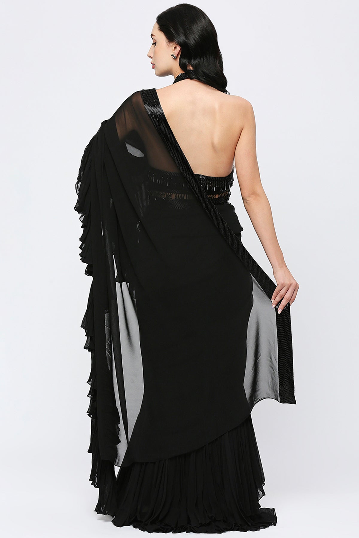 Black Double Ruffle Saree