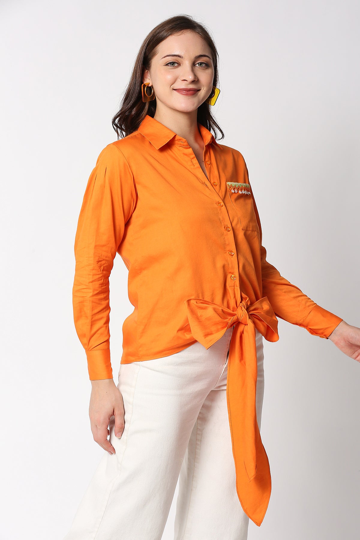 Orange Tie Up Shirt