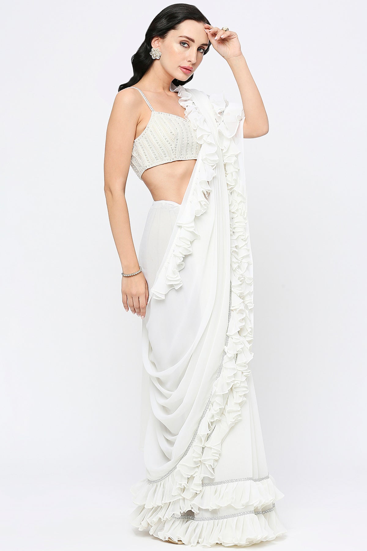 White Ruffle Saree