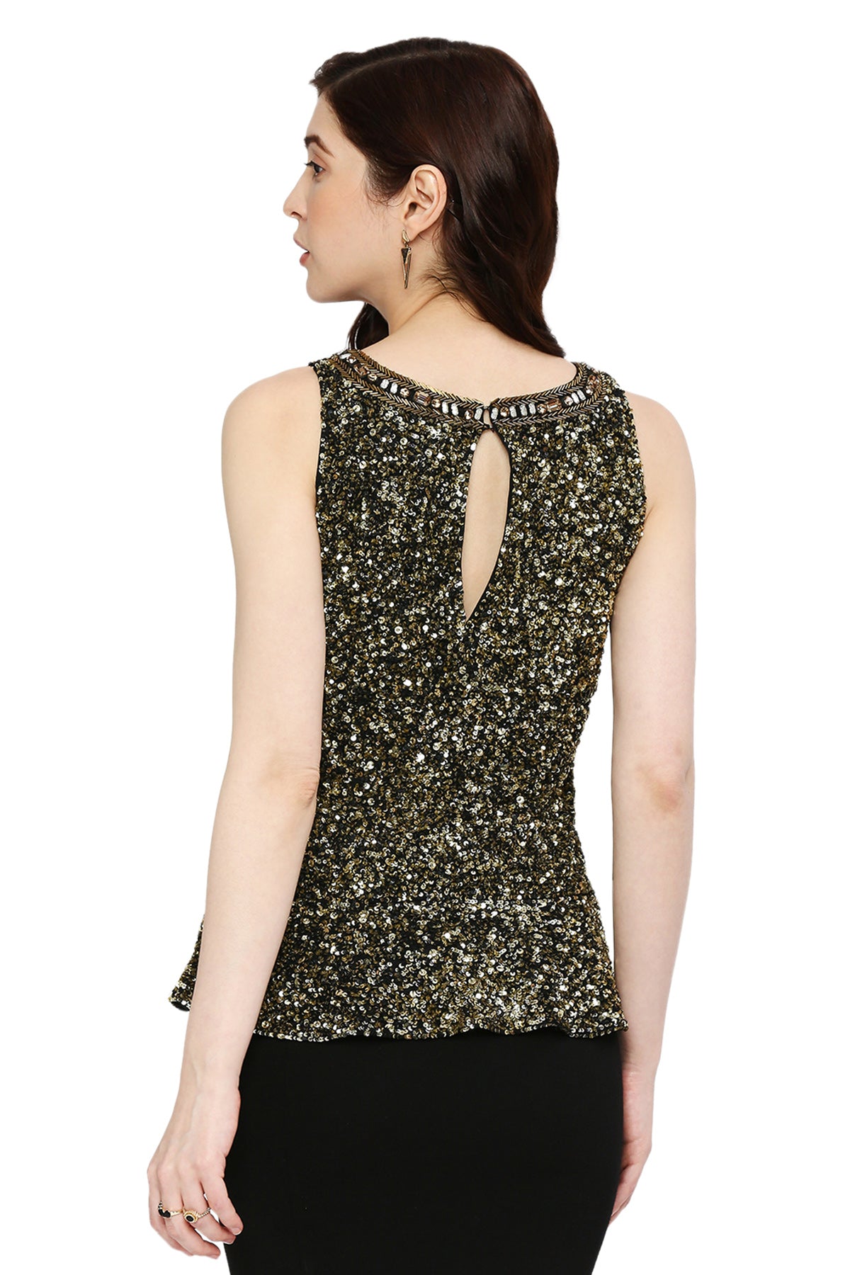 Gold sequins peplum top.