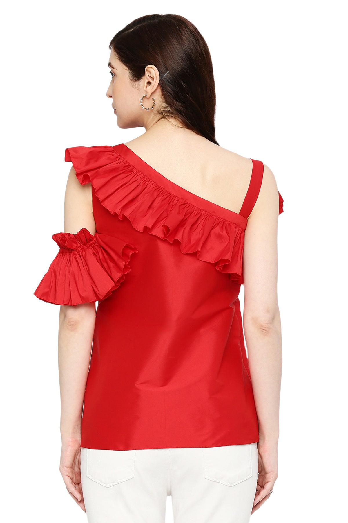 Red Tafeta Ruffle Top