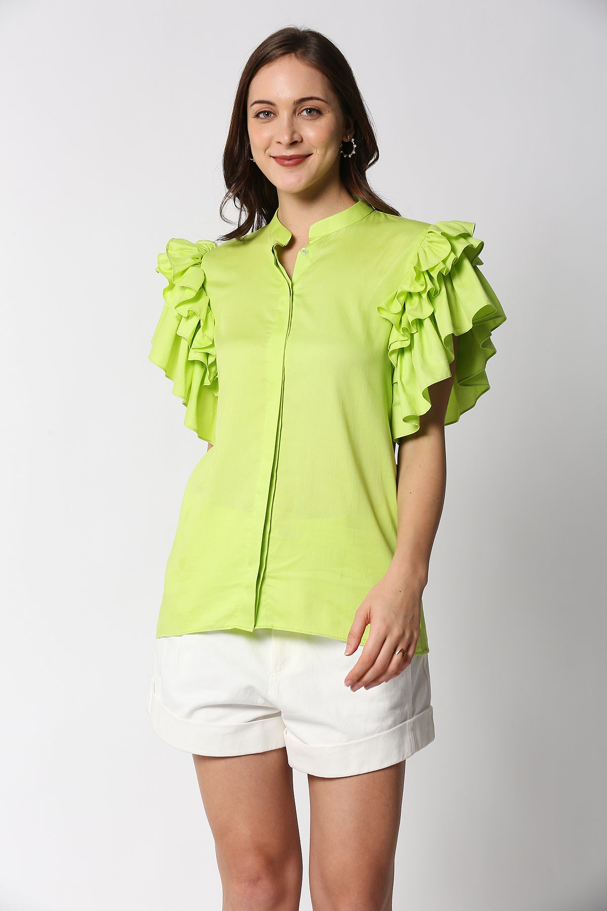 Lime Green Ruffle Sleeve Shirt